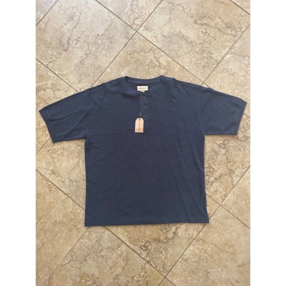 J. Khaki Henley‎ T-Shirt Short Sleeve Casual Top Cotton Blend Blue L